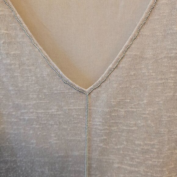 CROSBY. TAN SLEEVELESS TANK FULLY LINED VNECK SIZE LARGE LIGHTWEIGHT BEADED BOLO - Picture 3 of 11